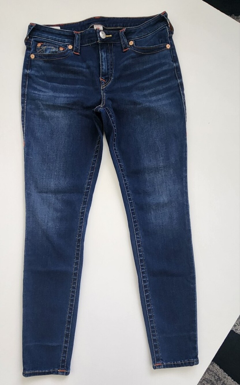 True Religion Jennie Curvy Mid Rise Skinny Jeans Dark Wash Size 32
